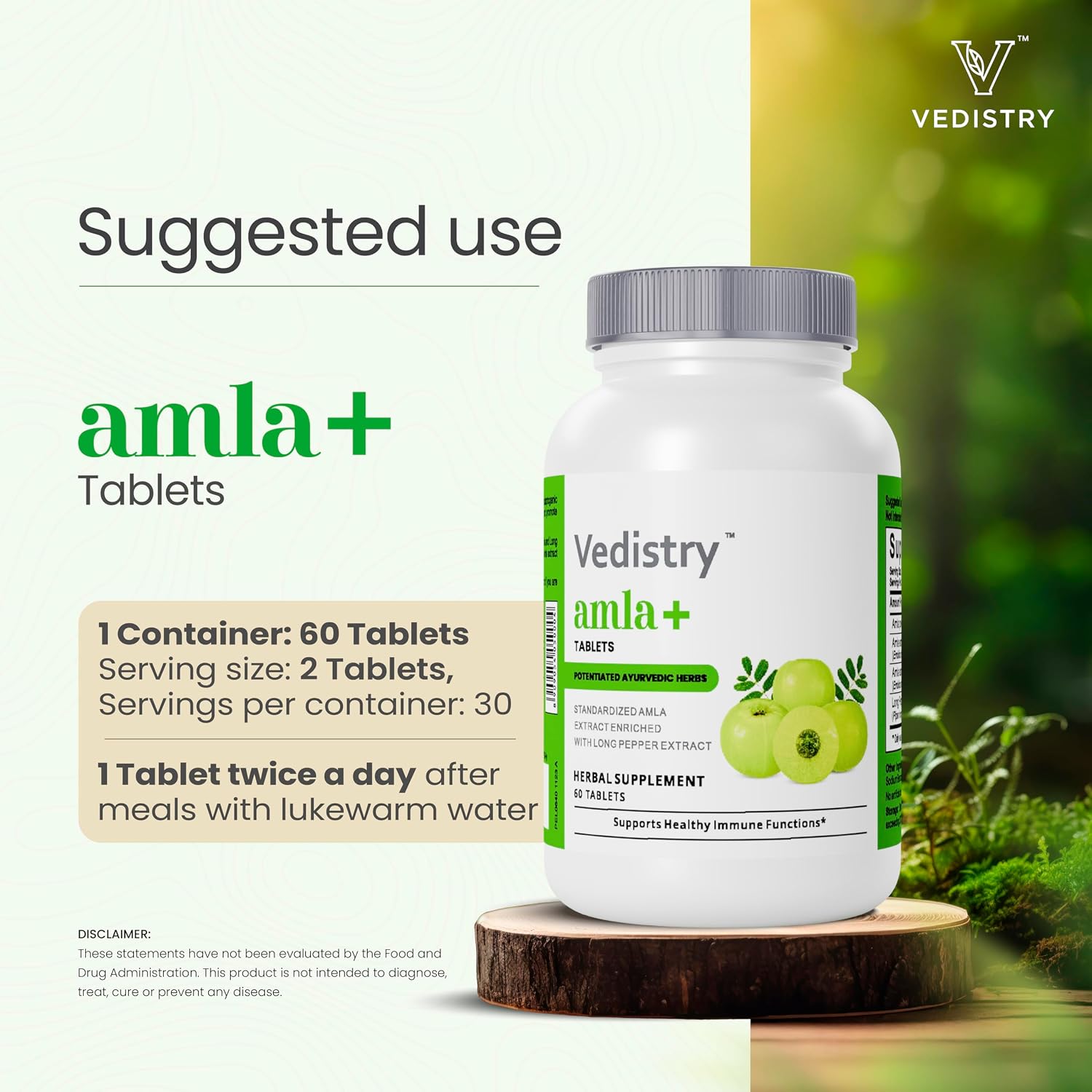 Vedistry Amla Suplemento 1100mg con Long Pepper - 60 Comprimidos