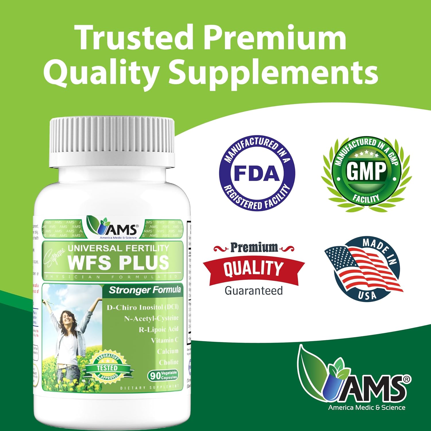 WFS Plus Fertility - Suplemento de Fertilidad para Mujeres con D-Chiro Inositol y DHA (90 Cápsulas)