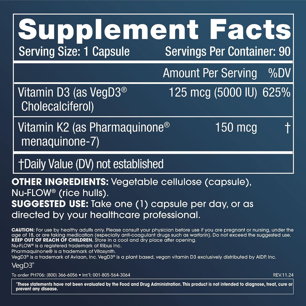 ProHealth Vitamina D3 + K2 | 90 Cápsulas | VegD3® & MK-7 para Huesos, Corazón e Inmunidad
