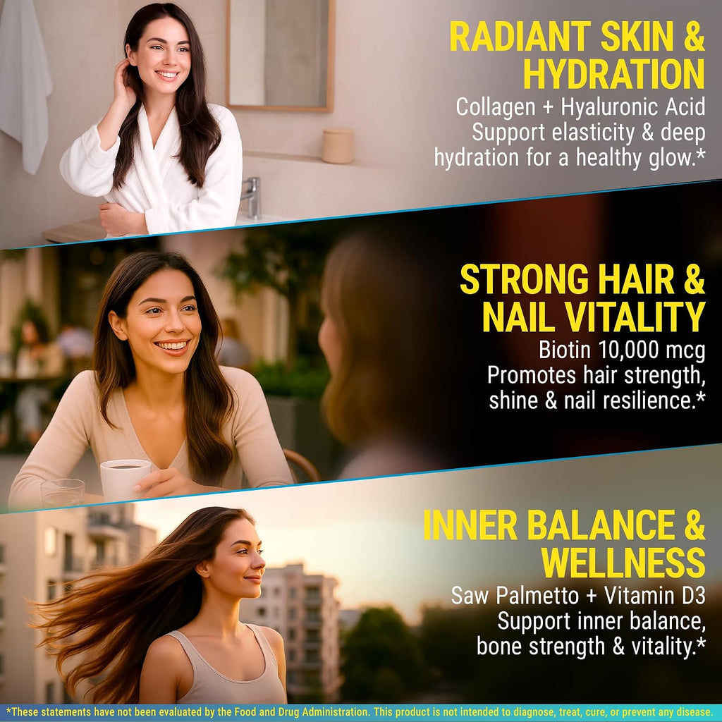 New Elements Gomitas de Biotina con Colágeno, Vitamina D3, Saw Palmetto y Ácido Hialurónico para Cabello, Piel y Uñas | Sin OGM, Sin Gluten, Sabor Natural a Piña