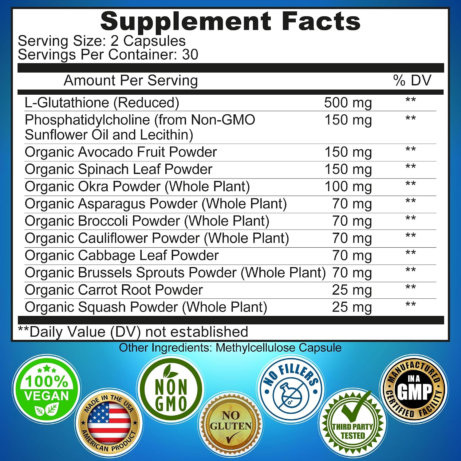 Liposomal Glutathione 500mg - Active Form L Glutathione (Reduced) for Maximum Absorption - Made with Organic Whole Foods - Master Antioxidant & Detoxifier - Immune & Cardiovascular Support - 60 count