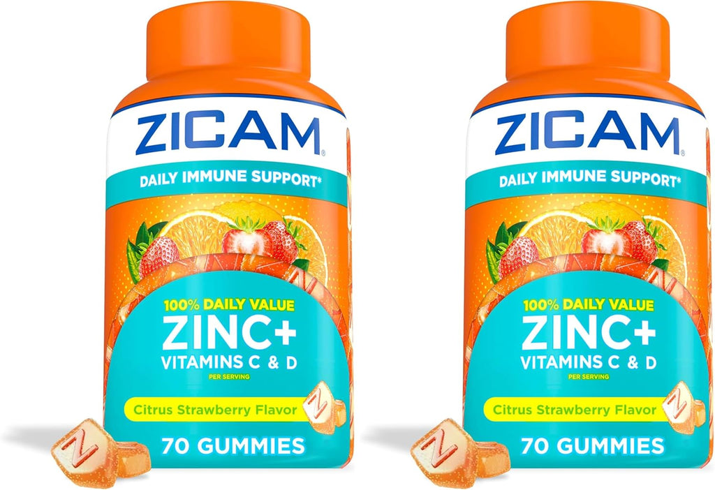 Zicam Gominolas de Apoyo Inmunitario Diario, con Zinc, Vitamina C y D, Sabor Cítrico Fresa, 70 unidades