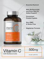 Horbäach Vitamin C 500mg | 500 Caplets | with Bioflavonoids and Rose Hips | Supplement for Women and Men | Vegetarian, Non-GMO, and Gluten Free