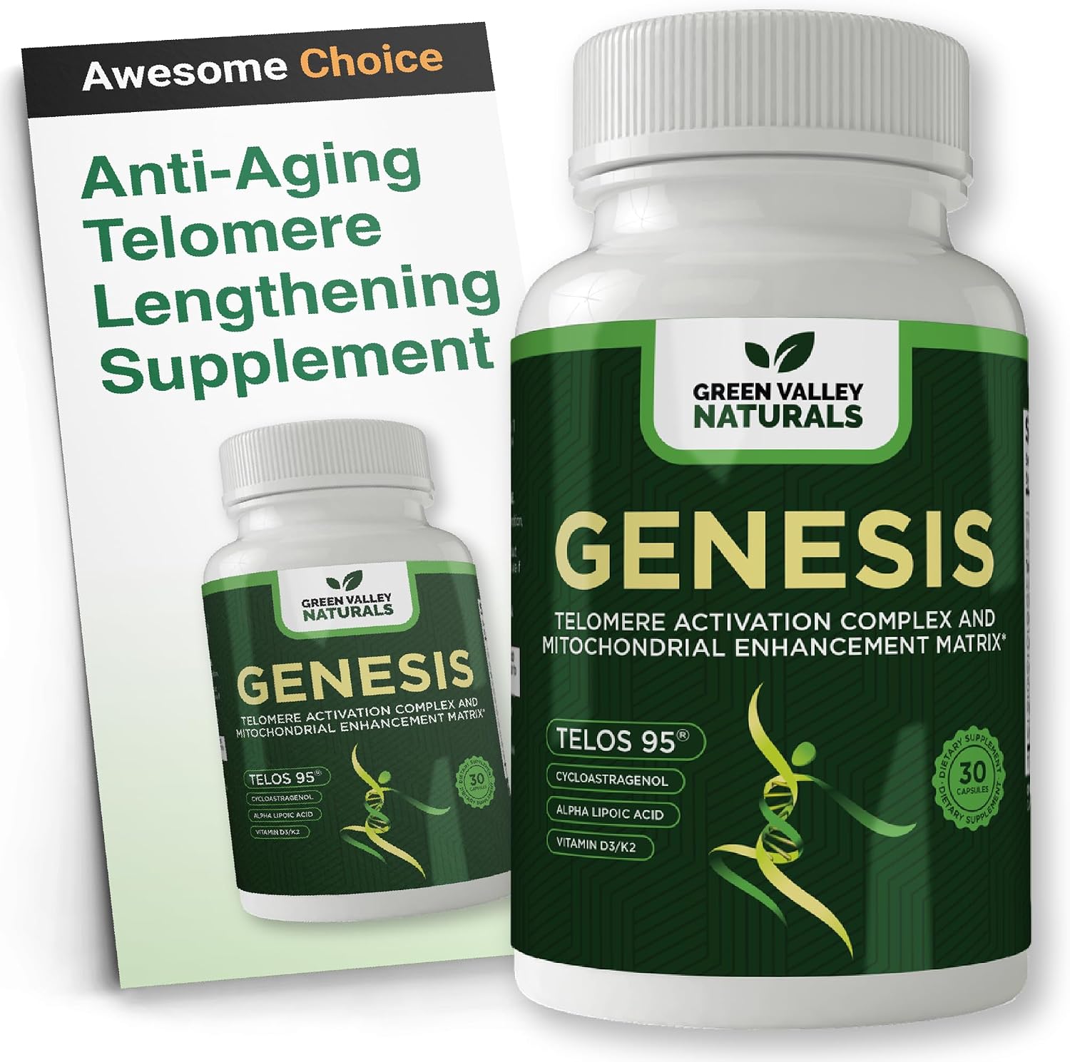 Genesis Telomere – Fórmula Celular con Telos95® y CoQ10 | 30 Cápsulas