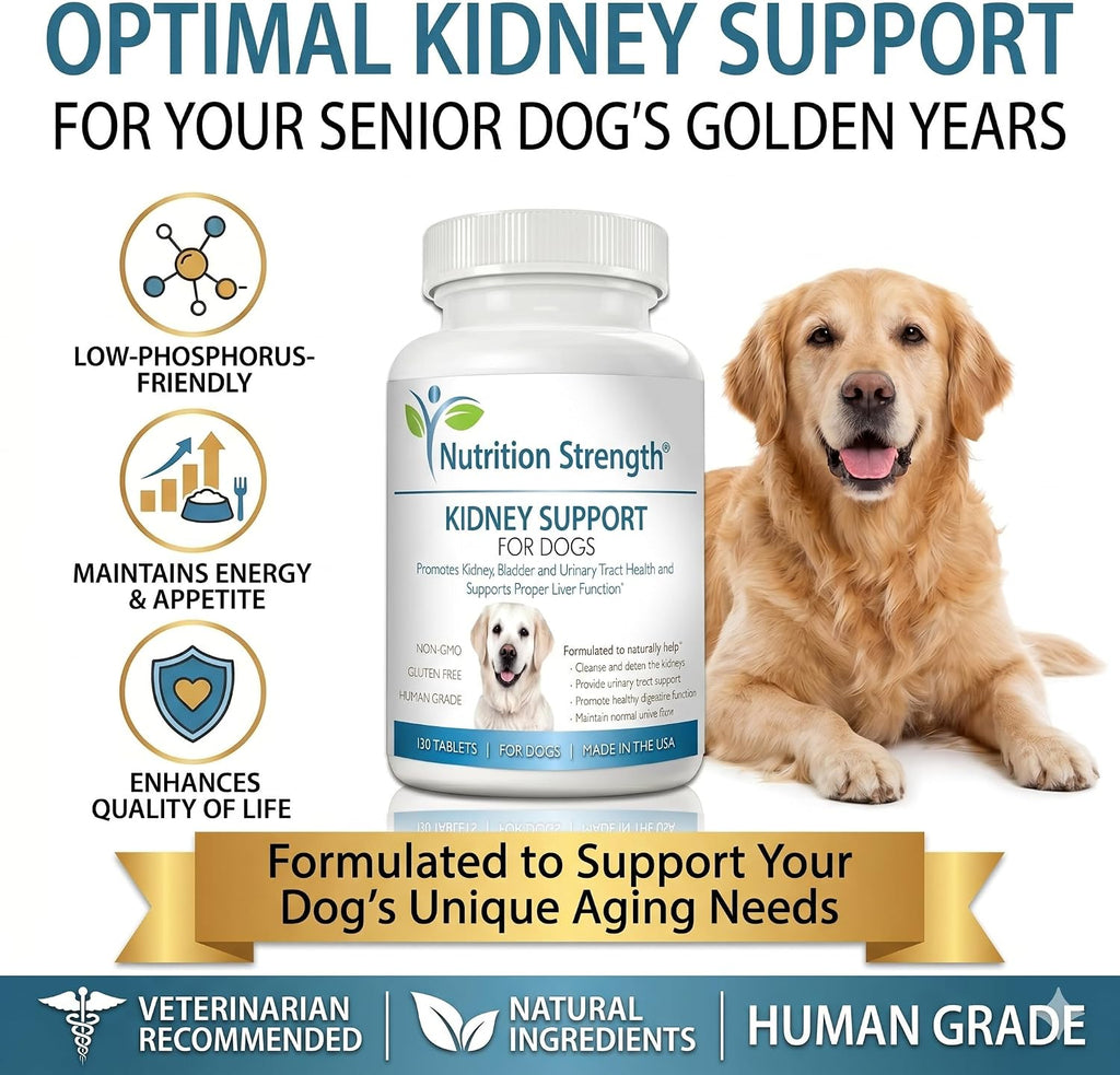 Nutrition Strength Kidney Support for Dogs - Apoyo Renal, Vejiga y Tracto Urinario, con Arándano Rojo Orgánico y Astrágalo, 120 Comprimidos Masticables