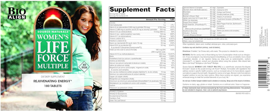 Source Naturals Women's Life Force Multiple, 180 Comprimidos