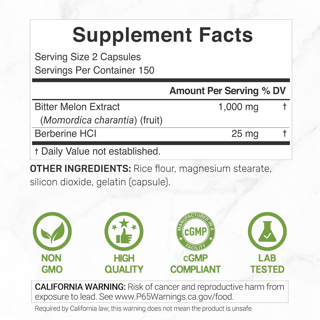 DEAL SUPPLEMENT Melón Amargo con Berberina, 300 Cápsulas - Extracto 15:1 y Berberina HCL, No Transgénico