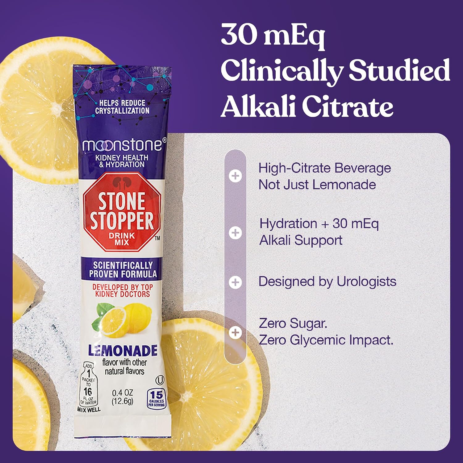 Moonstone Stone Stopper Drink Mix Limonada - Prevención de Cálculos Renales - 15 Días