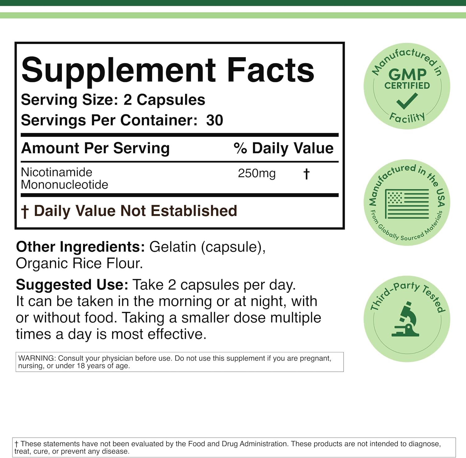 Suplemento NMN - 99% Pureza Verificada - 125mg por Cápsula de Nicotinamida Mononucleótido, 60 Cápsulas, de Double Wood Supplements
