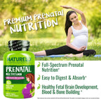 NATURELO Prenatal Multivitamin with Gentle Chelated Iron, Methyl Folate, Plant Calcium & Choline – 180 Cápsulas (Pack de 2)