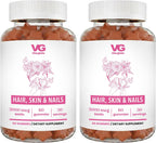 VITA GLOBE Hair, Skin & Nails + Collagen Gummies – 20mg con Vitaminas A, C, D, E, B6 y Biotina, Suplemento de Belleza y Bienestar para el Cabello, Piel y Uñas, 60 Gominolas (Envase de 1)