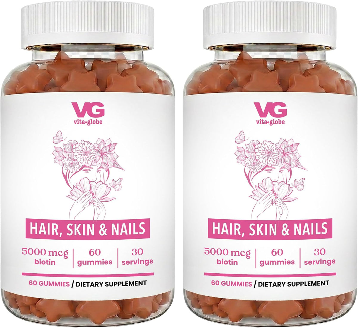 VITA GLOBE Hair, Skin & Nails + Collagen – Biotina (D-biotina): forma activa de la vitamina B7, esencial para el – Image 7