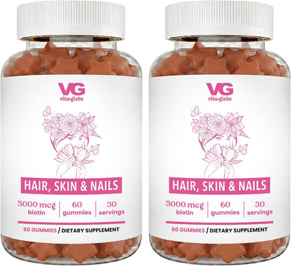 VITA GLOBE Hair, Skin & Nails + Collagen – Biotina (D-biotina): forma activa de la vitamina B7, esencial para el – Image 7