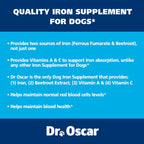 Dr. Oscar Blood Aid 3 en 1 - Suplemento de Hierro para Perros, Apoya la Salud Sanguínea, Inmunidad y Energía, 120 Comprimidos
