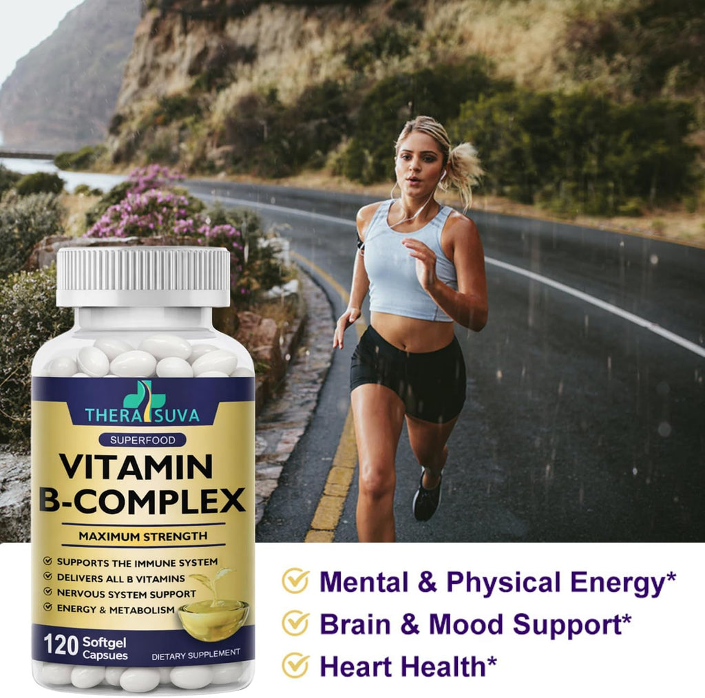 TheraSuva Complejo B + CoQ10 + Vitamina C - Suplemento de Máxima Potencia para Energía y Apoyo al Metabolismo, 2 Meses de Suministro, 120 Cápsulas Blandas