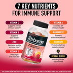 Airborne Gomitas de Apoyo Inmune, Sabor a Frutas Variadas, 63 unidades - 750 mg de Vitamina C con Vitaminas A, D, E, Zinc, Selenio y Manganeso