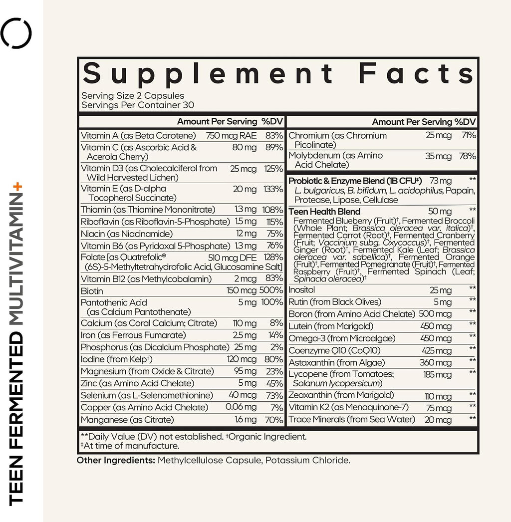 Codeage Multivitamínico para Adolescentes – Fórmula de Alimentos Integrales con Omega-3 y Vitaminas A a K - 60 Cápsulas