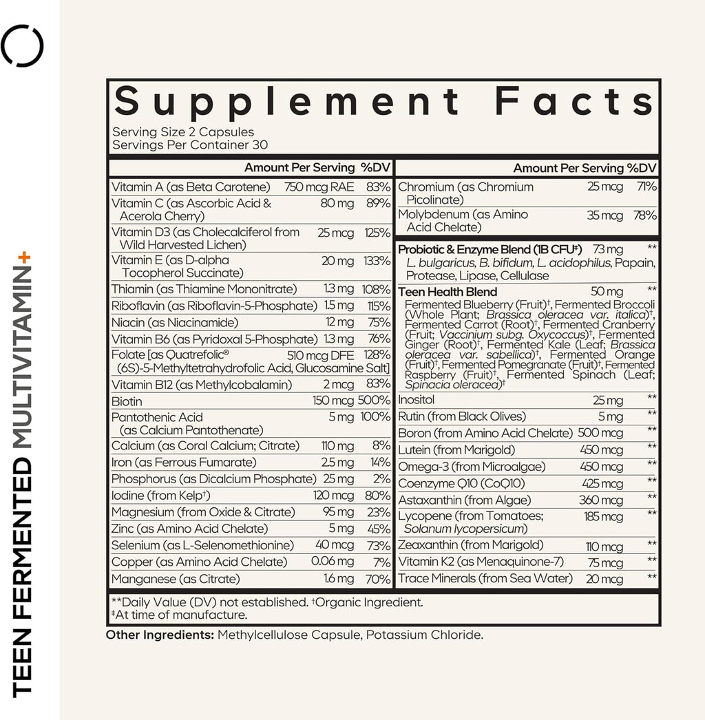 Codeage Teen Multivitamin Supplement – Daily Vitamins and Minerals for Teen Boys and Girls – Organic Whole Food Formula with Omega-3 and Vitamins A to K - 2 Pack