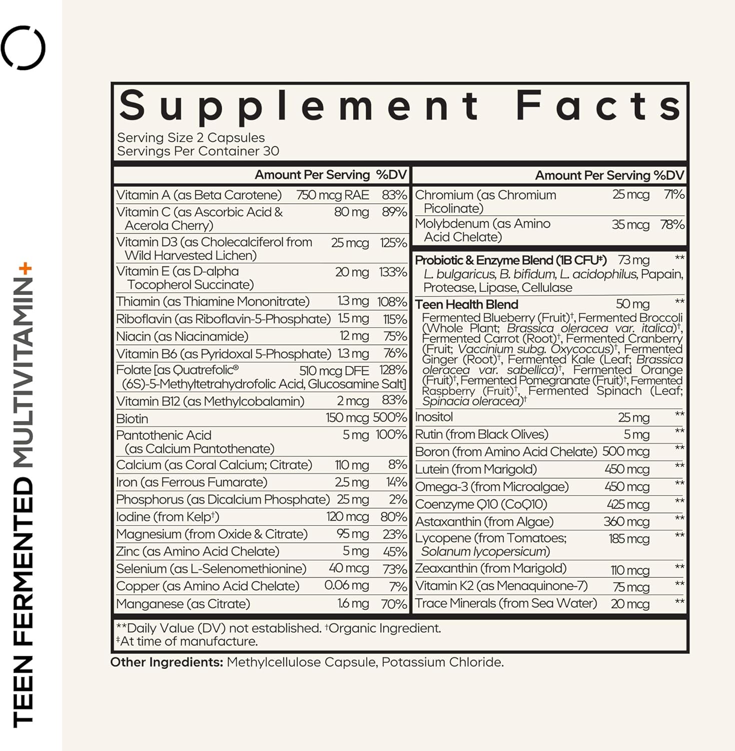 Codeage Teen Multivitamin Supplement – Daily Vitamins and Minerals for Teen Boys and Girls – Organic Whole Food Formula with Omega-3 and Vitamins A to K - 2 Pack