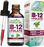 Why Not Natural Vitamin B12 Liquid Plus Folate - Gotas Sublinguales Orgánicas Extra Fuertes Veganas con Metilcobalamina y Ácido Folínico