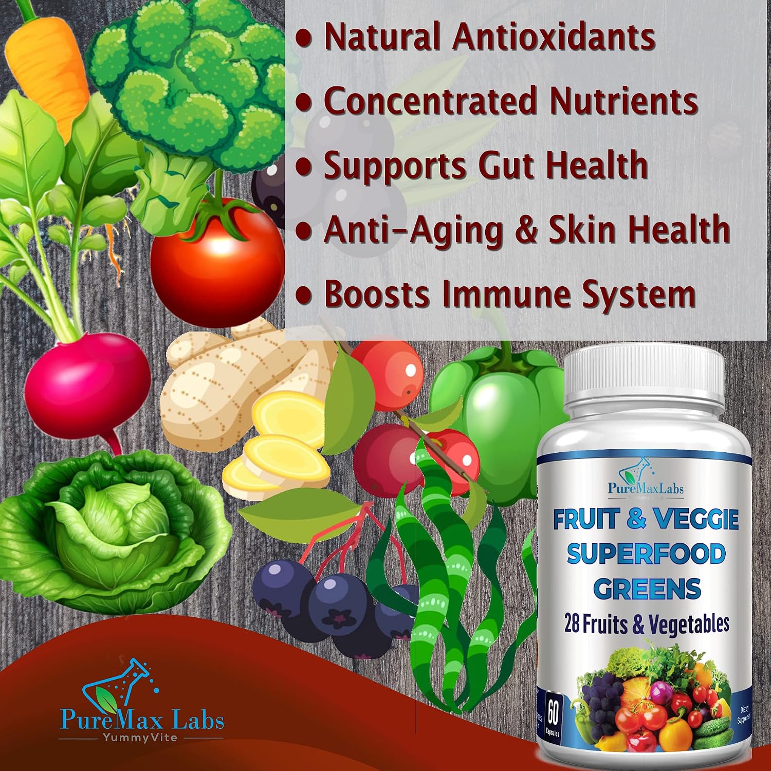 Fruit and Veggie Superfood Greens - 28 Frutas y Verduras Concentradas - 60 Comprimidos