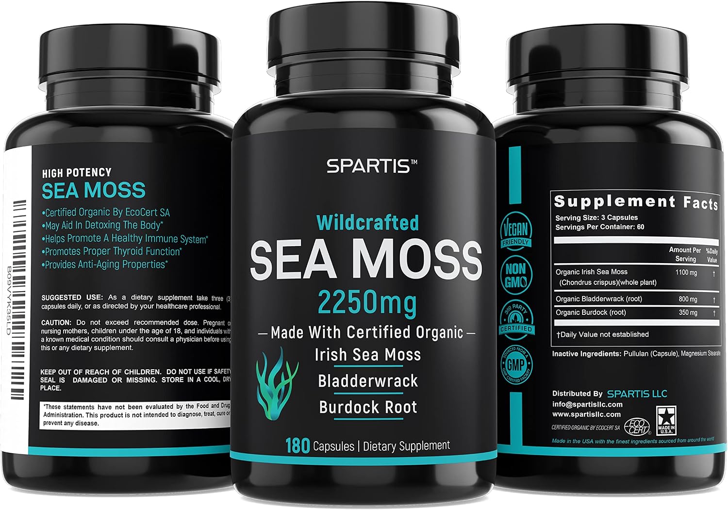 Cápsulas de Musgo Marino Orgánico 2250mg con Bardana y Fucus (180 Cápsulas)