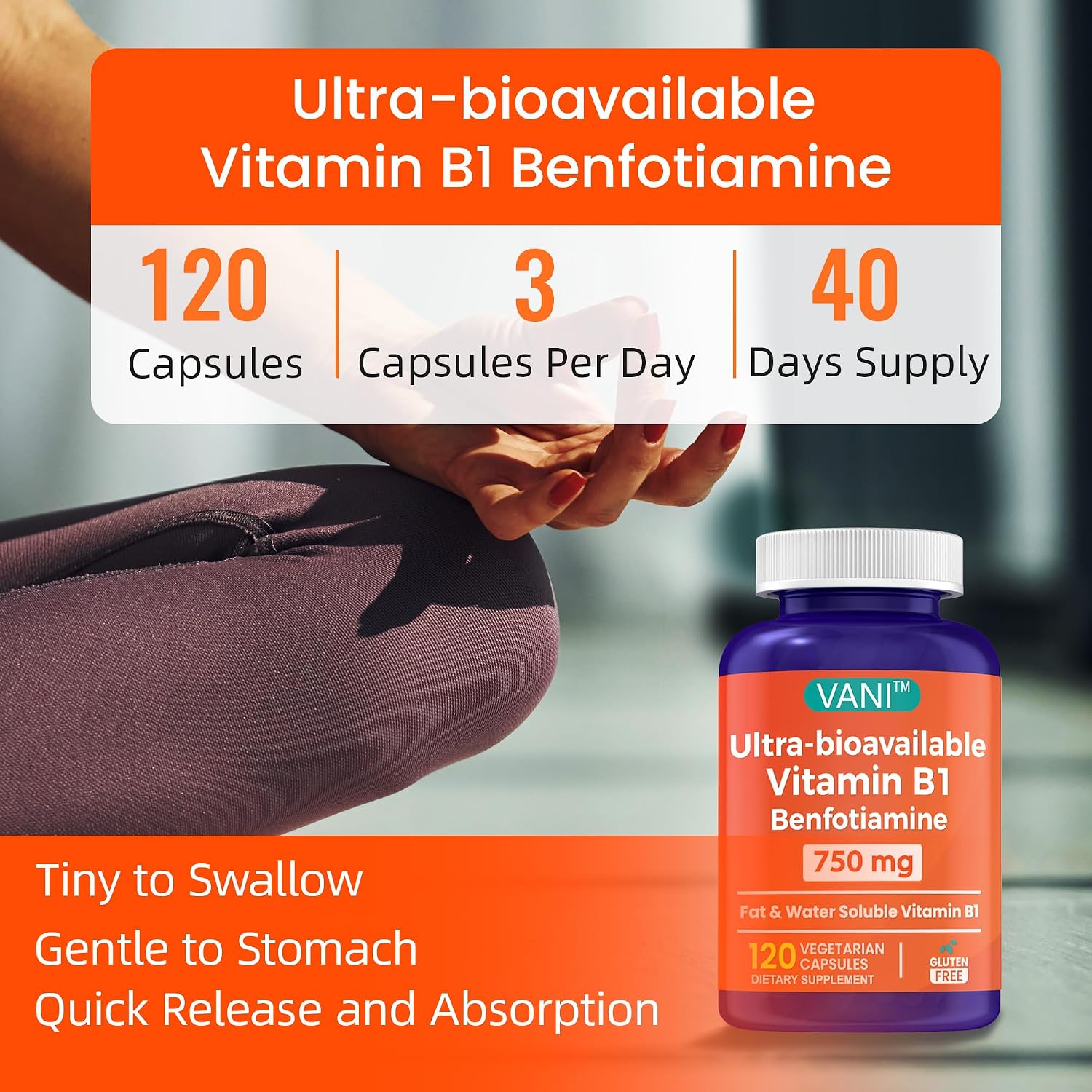 Mega Benfotiamine 750 mg con Vitamina B1 – 120 Cápsulas