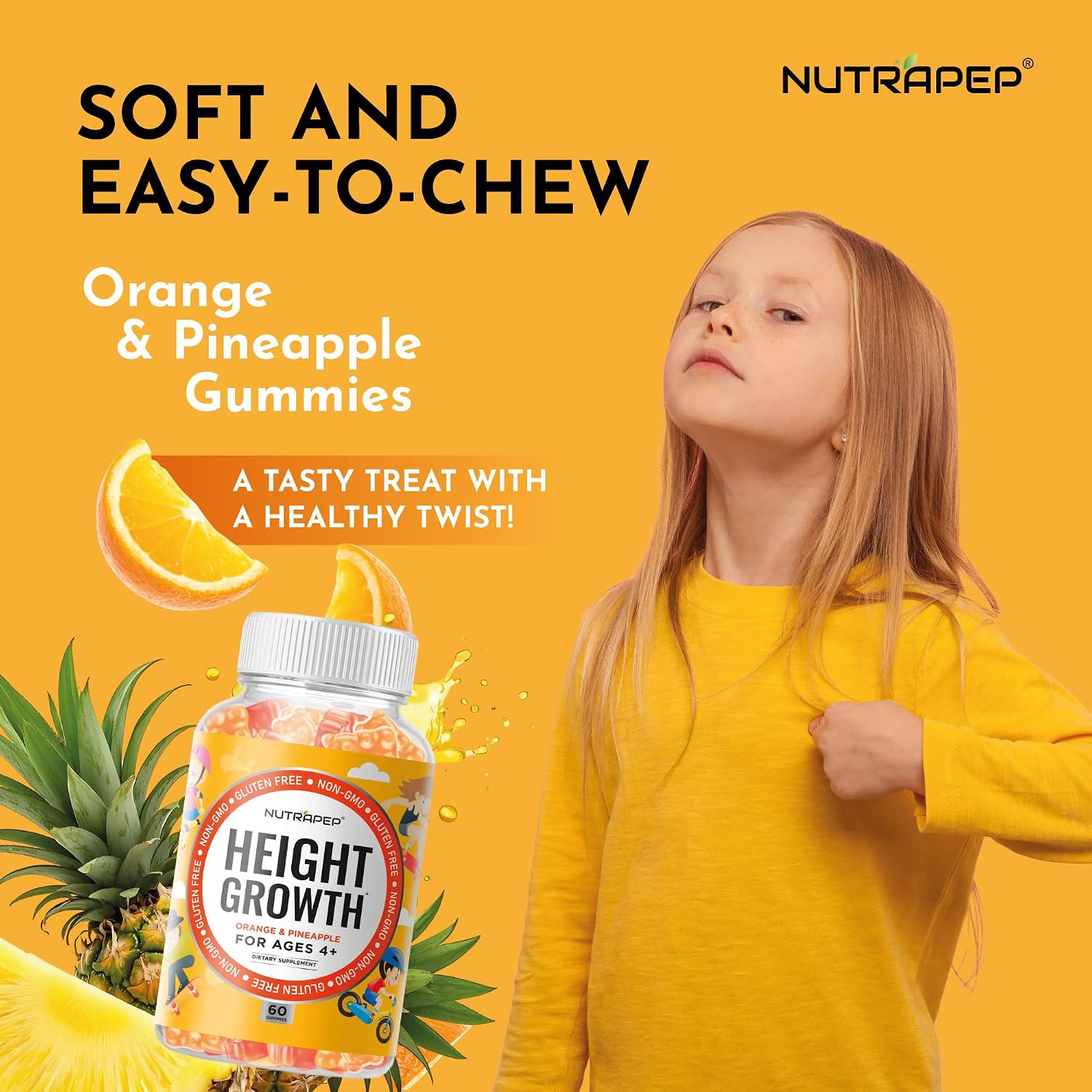 NutraPep Gomitas de Crecimiento y Altura para Adolescentes – Multivitamínico con Calcio, Vitamina D3, K2, Zinc, L-Arginina, L-Glutamina, L-Ornitina para Niños y Niñas