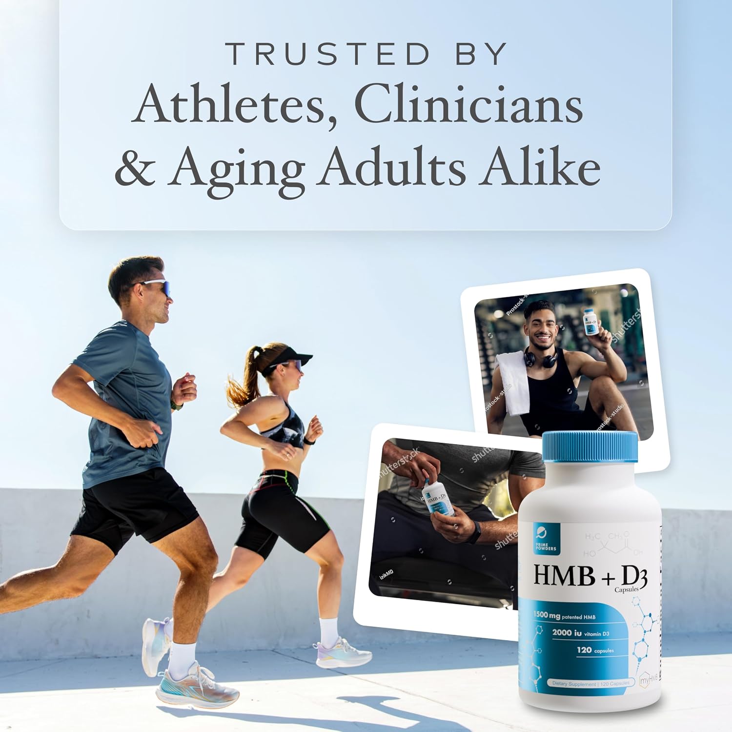 Prime Powders HMB + Vitamina D3, 1500mg HMB y 2000 UI D3 por dosis, 120 cápsulas