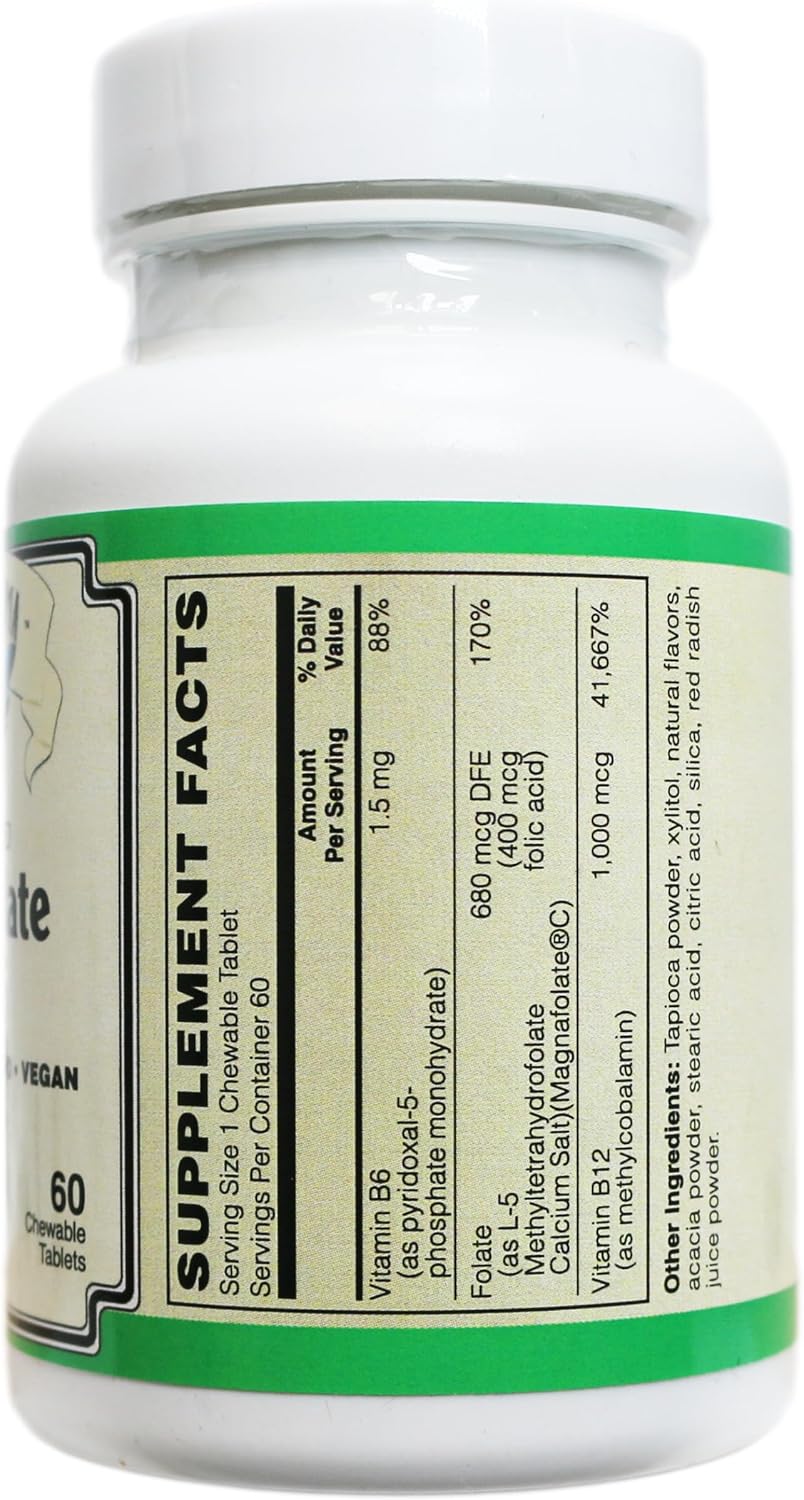 Coenzymated B-12, Folato y B-6, 60 Comprimidos Masticables, Sabor Natural a Bayas, con Metilcobalamina B12, P-5-P B6 y Magnafolate-C L-5-MTHF, Vegano, No-OGM y Sin Gluten