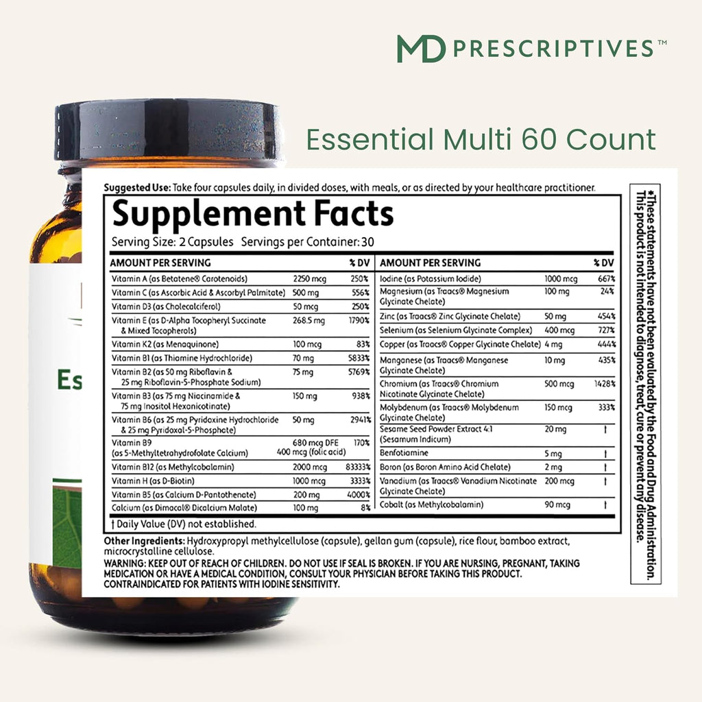 MD Prescriptives - Essential Multi (Liberación Retardada) - Complejo Multivitamínico y Mineral para Apoyo Hormonal - 60 Cápsulas