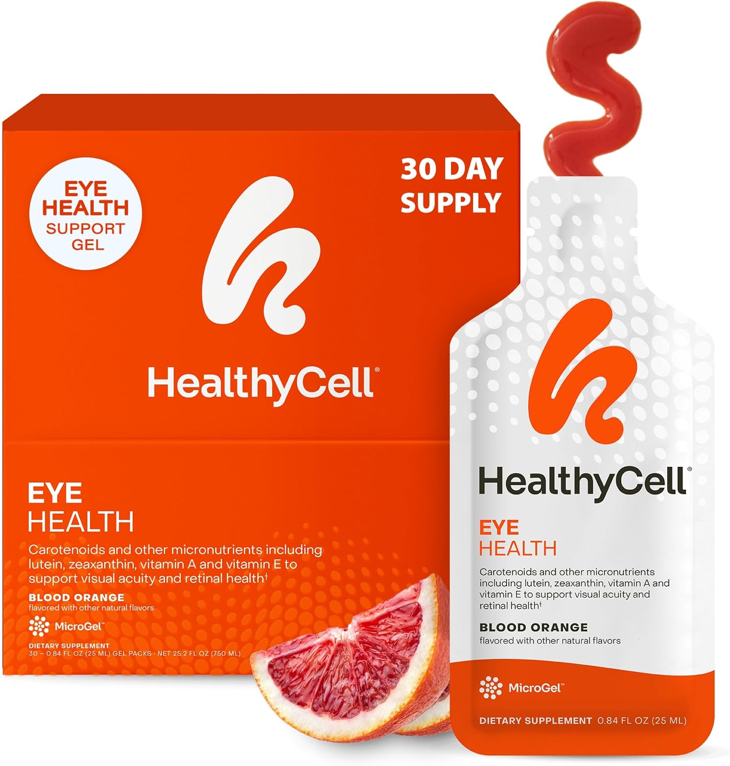 Healthycell Eye Health - Suplemento Líquido Diario para la Visión con Luteína, Zeaxantina, Astaxantina y Betacaroteno - 30 Gel Packs