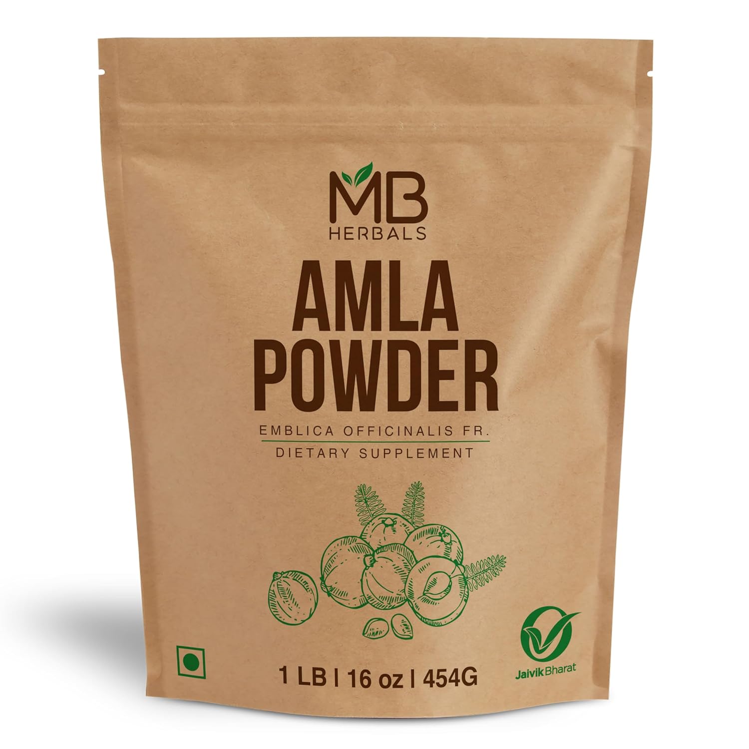MB Herbals Polvo de Amla Deshuesado 454 g (1 lb) | Pulpa de Amla Silvestre, Sin Semillas | Amalaki (Grosella India) de Alta Calidad