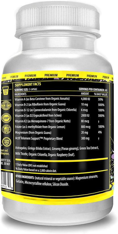 ACTIF Telomere Mega Support - 60 Cápsulas, Apoyo Telomérico con 10+ Factores
