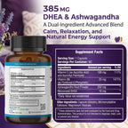 TRUEMED DHEA & Ashwagandha 385mg – Ashwagandha 250mg, DHEA 10mg, Vitamina C y B6 – Apoya la Relajación, Energía Natural y Estado de Ánimo Equilibrado – 60 Cápsulas Veganas