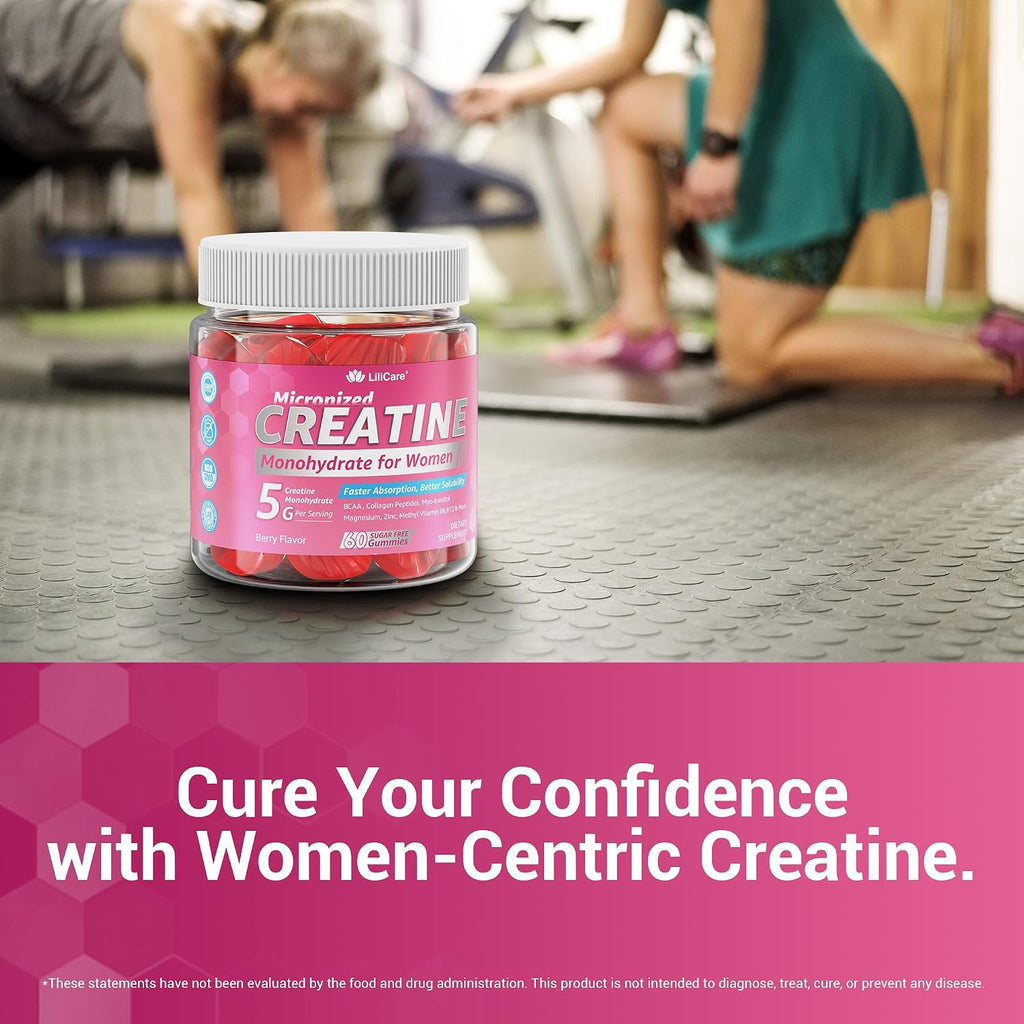Gomitas de Creatina para Mujeres, Monohidrato de Creatina Micronizada + Mio-Inositol, Péptidos de Colágeno, BCAAs, Ácido Hialurónico, Vitamina B6 B12, Zinc para Energía, Enfoque y Equilibrio Hormonal, Sin Azúcar, 120 unidades