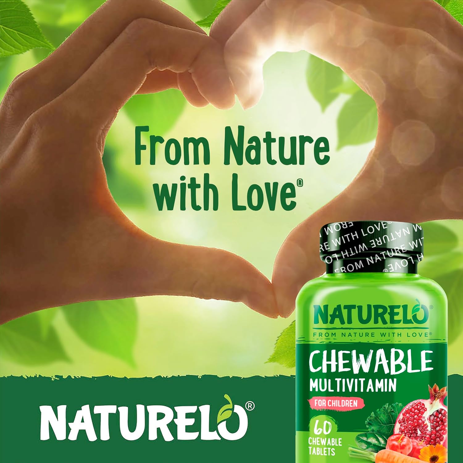 NATURELO Multivitamínico Masticable para Niños con Mezcla de Frutas y Verduras Ecológicas - 60 Comprimidos (Paquete de 2)
