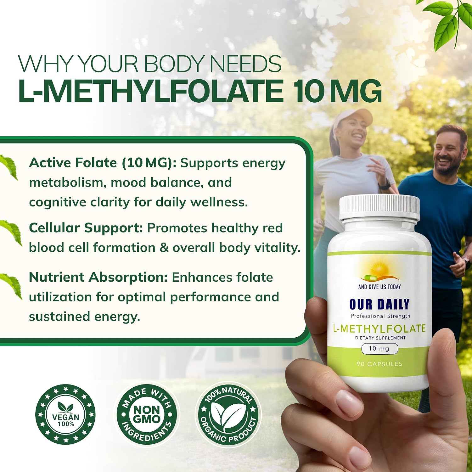 Our Daily Vites L-Metilfolato 10 mg - Folato Activo 5-MTHF, 90 Cápsulas