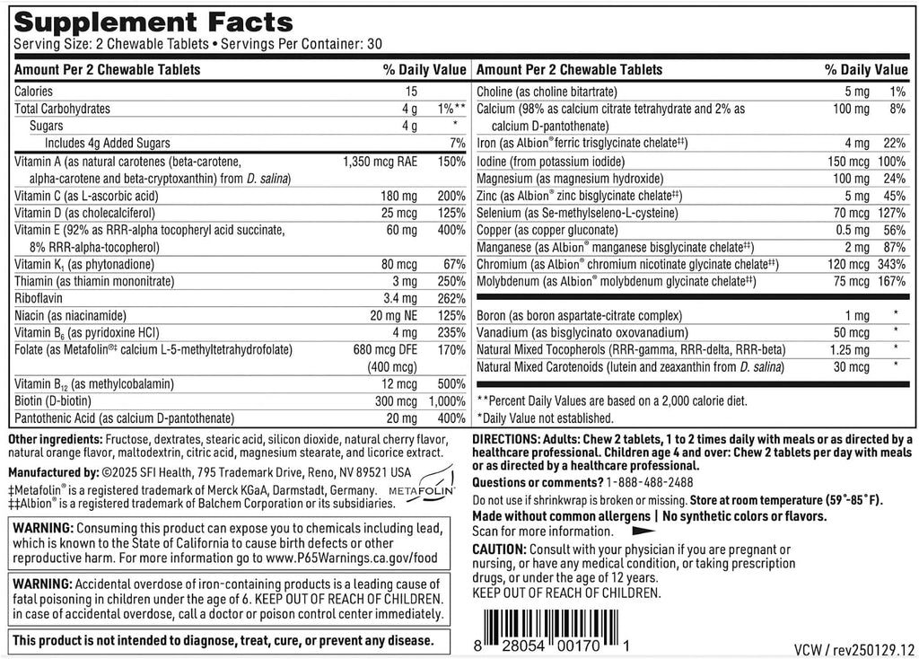 Klaire Labs SFI Health VitaTab Chewable – Chewable Multivitamin with 24 Essential Nutrients