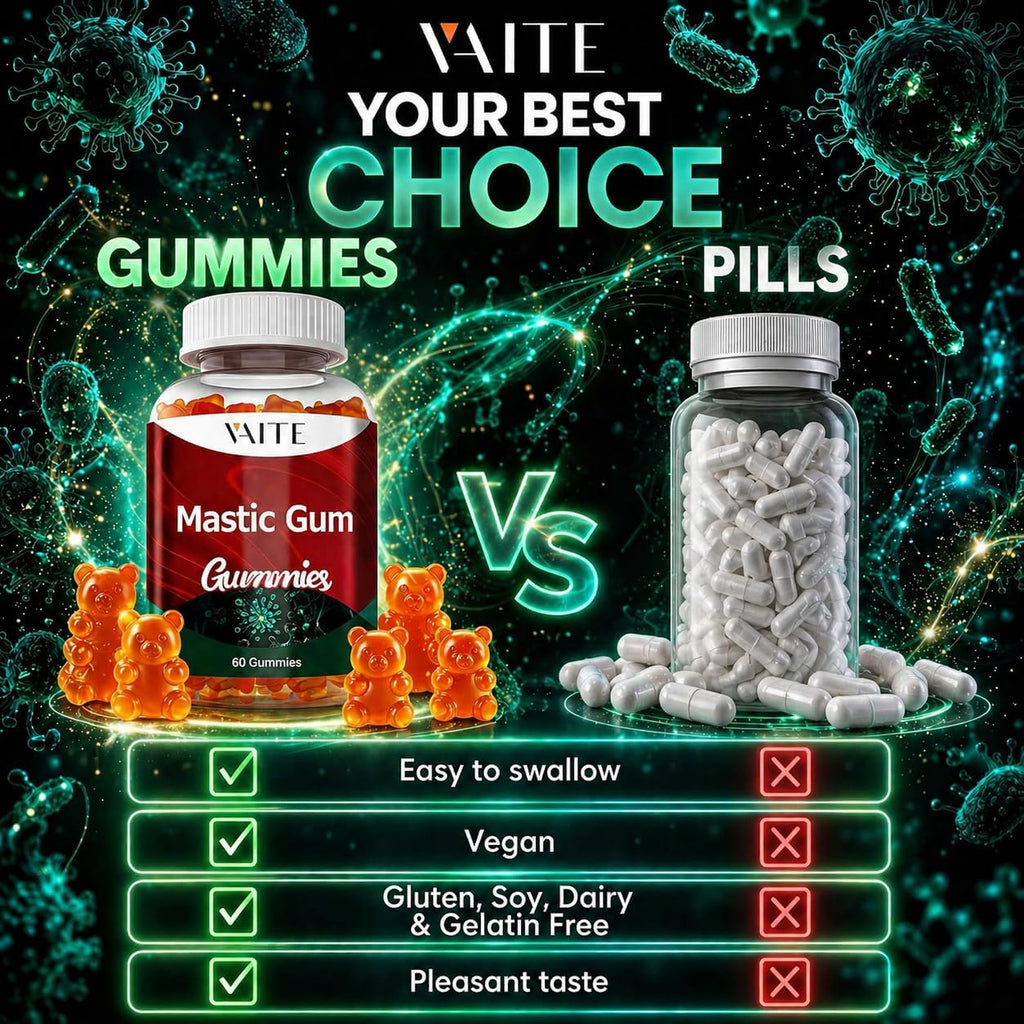 Gominolas de Mastic Gum 1000 mg - Apoyo Digestivo Natural, Resina de Pistacia Lentiscus, Vegano, Sin Gluten, 60 Gomitas
