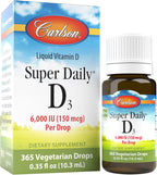 Carlson Super Daily D3 - Vitamina D3 Líquida 6000 UI por Gota (150 mcg), 365 Gotas Vegetarianas