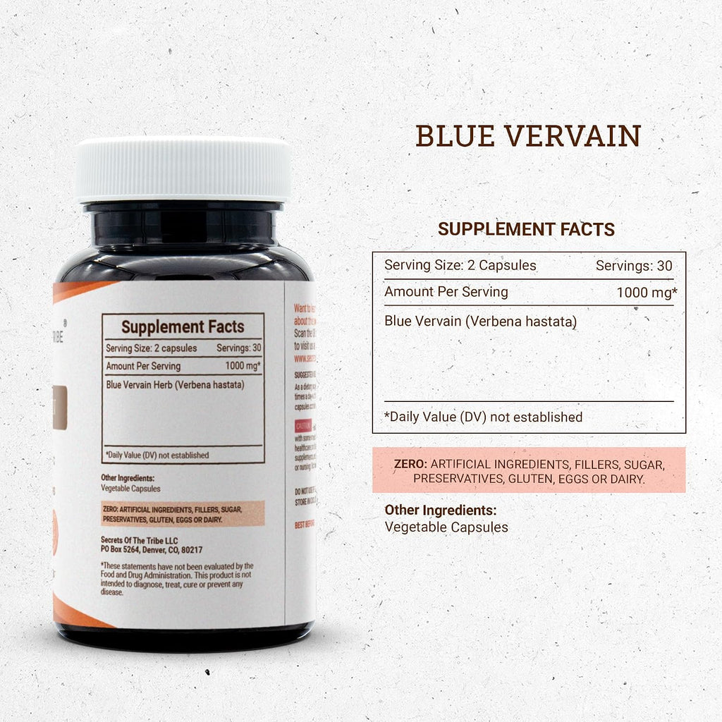 Secrets of the Tribe Blue Vervain 60 Cápsulas, 1000 mg