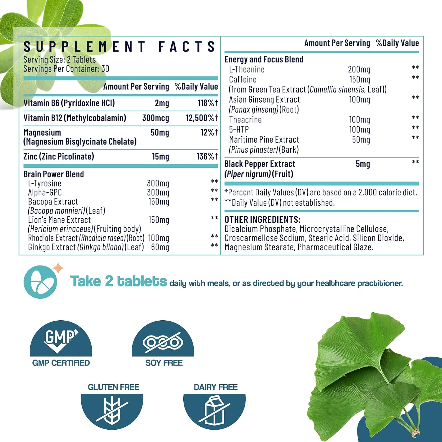Sapotax Suplemento Cerebral 17 en 1 para Memoria y Concentración | Nootrópico Natural con Extractos Herbales, Vitaminas y Aminoácidos (120 Comprimidos)