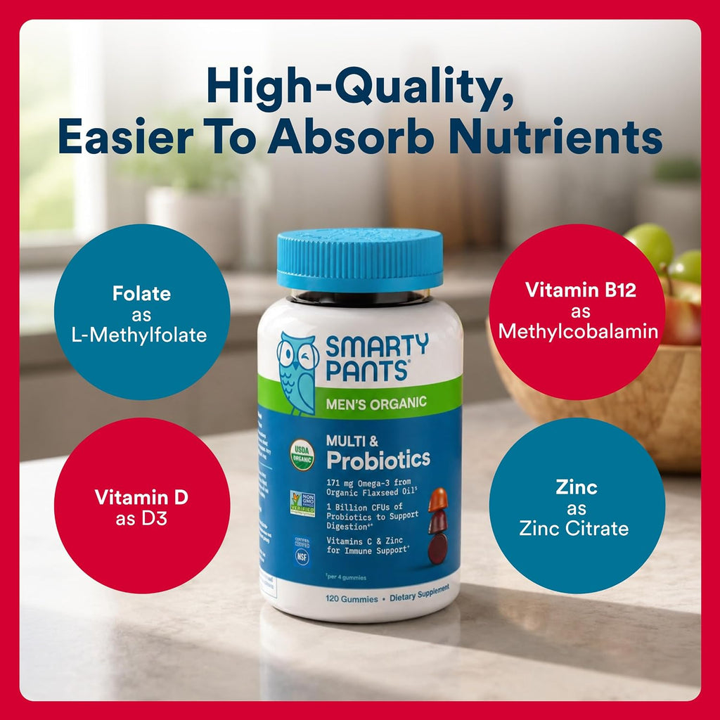 SmartyPants Multivitamínico Orgánico para Hombres con Probióticos y CoQ10 - 120 Gomitas