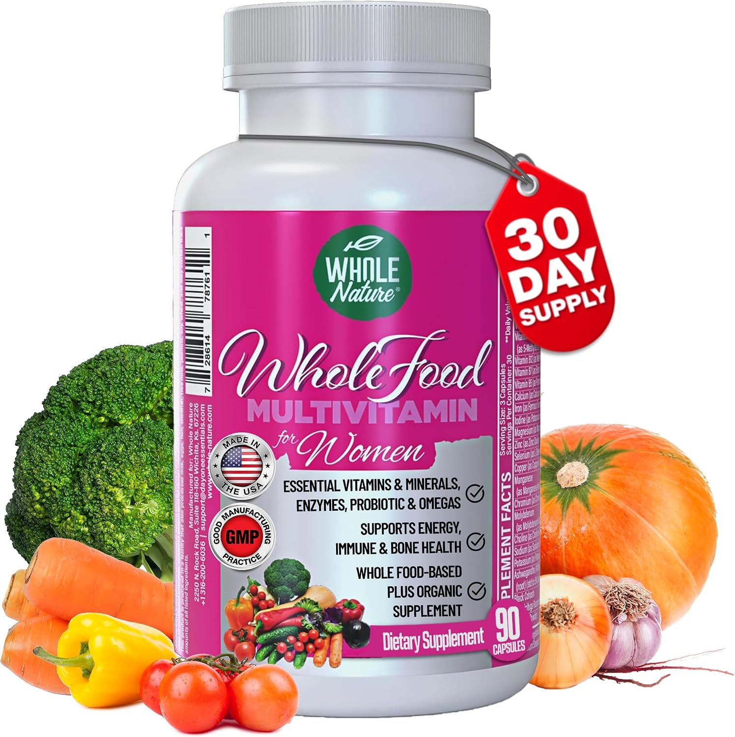 Whole Food Multivitamin for Women - Multivitamínico para Mujeres con Folato, B12, Probióticos y Omega - 90 Cápsulas