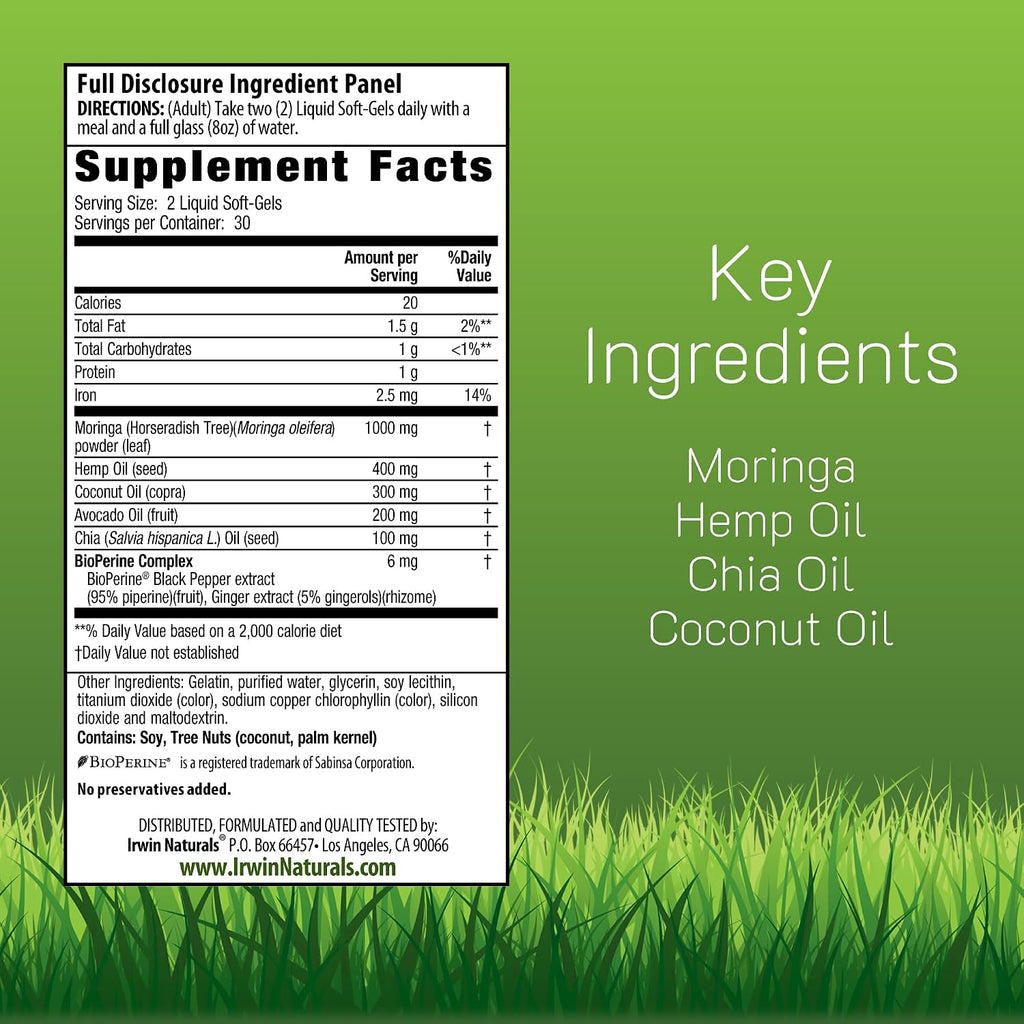 Irwin Naturals Mighty Moringa – 60 Cápsulas Blandas – Superalimento de Planta Entera y Concentrado de Nutrientes Diarios
