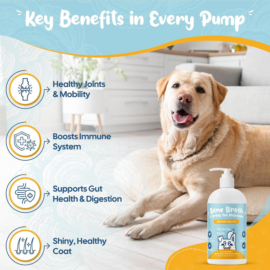 Organic Turkey Tail Mushroom & Liquid Bone Broth Dog Food Topper – Probiotic-Rich, Grain-Free Meal Enhancer for Pets – Supports Immune, Gut & Joint Health – Safe, Human-Grade, Made in USA