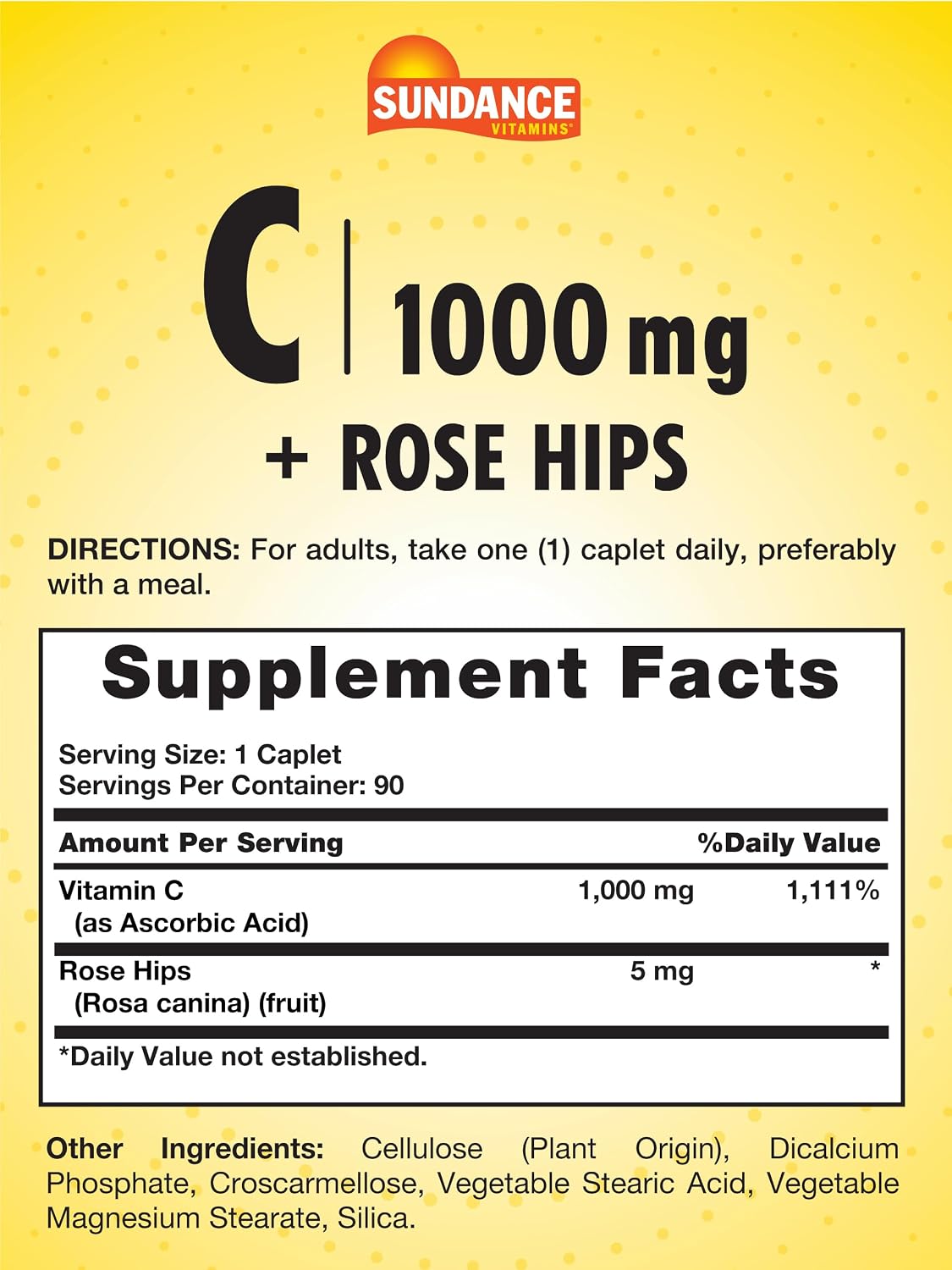 Sundance Vitamina C 1000mg con Escaramujo - 90 Caplets Vegetarianos