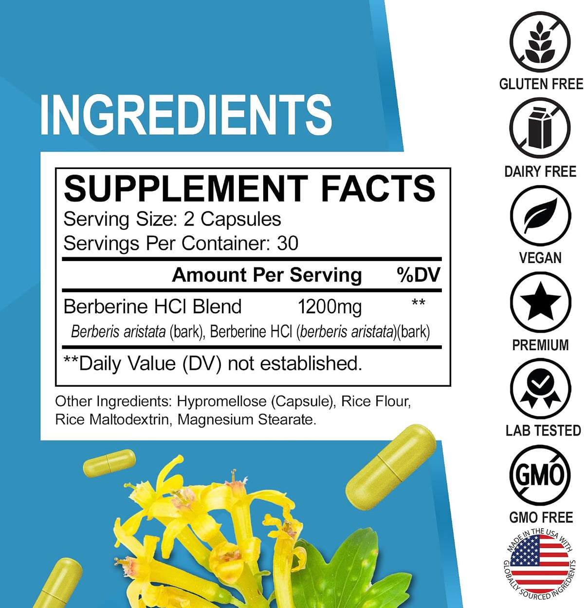 Berberina 1200mg Cápsulas - Suplemento de Berberina HCL - Apoyo Metabólico Saludable - 60 Comprimidos – Image 6