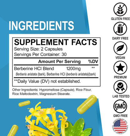 Berberina 1200mg Cápsulas - Suplemento de Berberina HCL - Apoyo Metabólico Saludable - 60 Comprimidos – Image 6